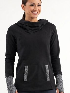 Lululemon Cowl Neck Hoodie Size 4 Black Heather Grey Thumbholes Athletic 17.5"